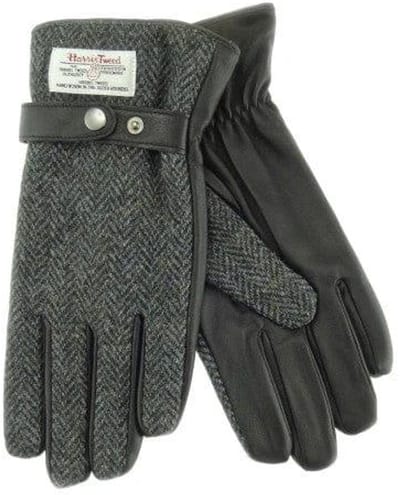 Heren Handschoenen Grijs gemêleerd met Zwart Leer zonder verpakking - Harris Tweed - Glen Appin of Scotland