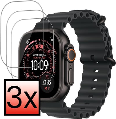 Screenprotector - 3 Stuks - Geschikt voor Apple Watch Ultra 3 (49 mm) - Extra Sterk - Tempered Glass - Gehard Glas - Beschermglas Screen Cover - Bescherm Protector voor Smartwatch