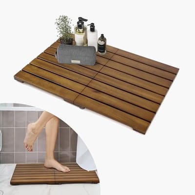 Teakhouten Badmat - Douchemat Hout - Veilig Douchen - Opvouwbaar Ontwerp - 589 x 41 cm - Teak