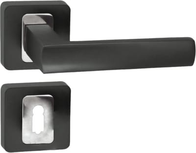 Domino® Deurkrukgarnituur MAFF QR - Chroom/Antraciet - BB- gladde sleutel met Vierkant Rozette - Deurbeslag van aluminium - Deurklink voor kamerdeur, kantoordeur, kelderdeur en binnendeur