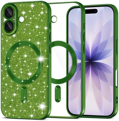Hoesje geschikt voor Apple iPhone 17 - Techsuit Luxury Glitter Back Cover - Geschikt voor MagSafe - Donkergroen