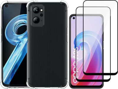 Hoesje geschikt voor Oppo A96 - Anti Shock Proof Siliconen Back Cover Case Hoes Transparant - 2x Full Tempered Glass Screenprotector