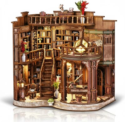 Miniatuur Bouwpakket - DIY Miniatuur Bibliotheek XL met LED – 888 Stuks Houten 3D Puzzel – Touch Verlichting – Luxe Boekenkast Model & Cadeau voor Volwassenen