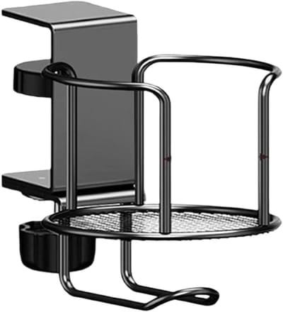 Bureau Bekerhouder - Klemhouder - Drankjes Stabiliseren - Met Hoofdtelefoonhaak - 14.5 x 12.5 x 10.5 cm - Zwart