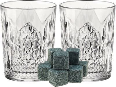 Bormioli Rocco Whiskyglazen - set 6x stuks - 390 ml - incl. 9x whisky ijsblokstenen - cadeau set