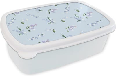 Broodtrommel Wit - Lunchbox - Brooddoos - Patroon - Bloemen - Versiering - 18x12x6 cm - Volwassenen