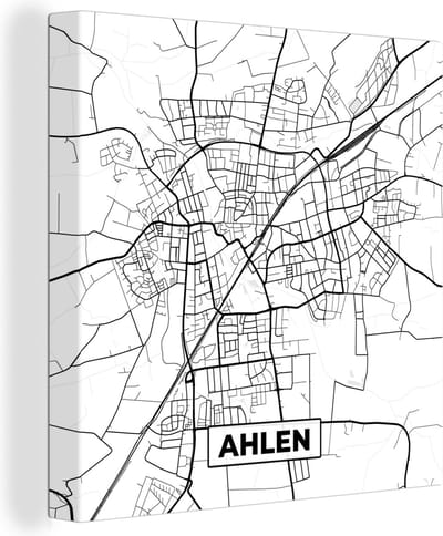 Canvas Schilderij Plattegrond - Ahlen - Kaart - Stadskaart - 20x20 cm - Wanddecoratie