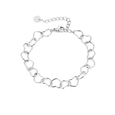 Armband Geschakelde Open Hartjes - Zilverkleurig - Premium Stainless Steel - Verkleurt niet - Nikkelvrij - Hypoallergeen - Valentijn cadeau