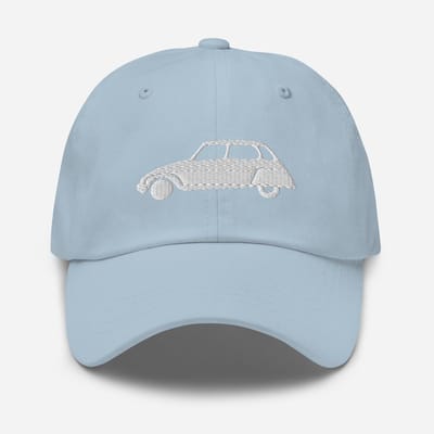De2pktjes - Blanc Alaska geborduurde pet (voor en achter) Citroën Dyane - Lichtblauw