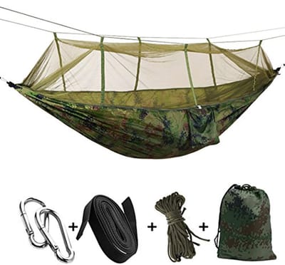 Hangmat met Klamboe - Outdoor Slaapmat - Buiten Ontspannen - 300 Kg Draagvermogen - 260 x 140cm - Groen Camouflage