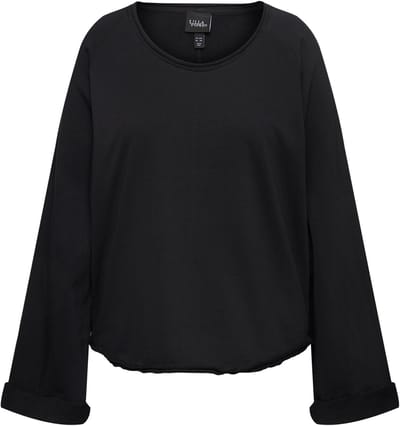 Ulla Popken - Dames - Sweatshirt rolranden ronde hals lange raglanmouwen - Zwart - Maat 50+