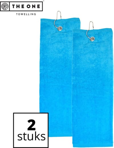 The One Towelling Golfhanddoeken - 40 x 50 cm- 2 Stuks - Sporthanddoek - Voordeelverpakking - Terry Velours - 100% Gekamd Katoen - Met metaal oog en karabijnhaak - Turquoise