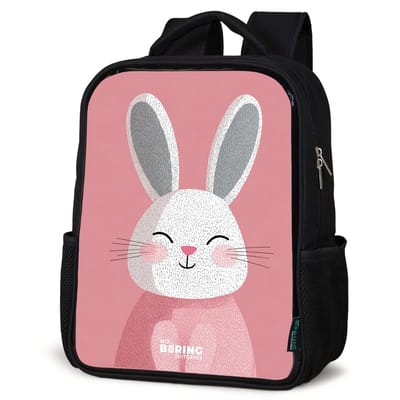 NoBoringSuitcases.com® - Rugzak zwart meisjes - Schooltas meisje - NoBoringSuitcases.com® - Rugzak zwart - Schooltas jongen & meisje - Roze - Konijn - Glimlach - Illustratie - Rugtas voor school - Boekentas kind - Schoolrugzak - Kinderrugzak