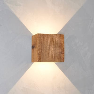 LeuchtNatur Cubus LED buiten wandlamp, oud hout