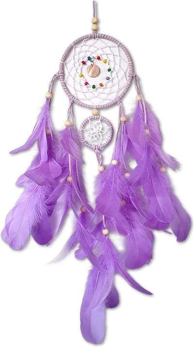 DW4Trading Dromenvanger met Kralen en Veren - Dreamcatcher - 50x11 cm - Lila