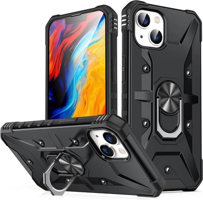Coverup Hoesje - Geschikt voor iPhone 14 Hoesje - Coverup Heavy Duty Ring Kickstand Back Cover - Zwart