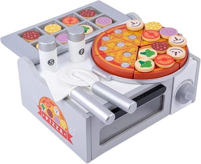 Houten Pizza Speelgoed - Educatief Keukenspel - Rollenspel Pret - Inclusief Oven - 26 x 22.5 x 12 cm