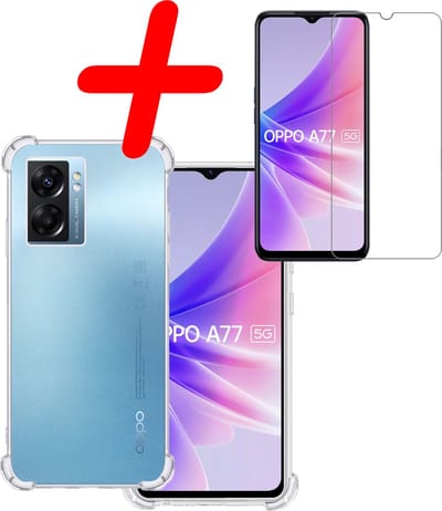 Hoesje Met Screenprotector - Geschikt voor OPPO A77 - Sterk & Shockproof - Siliconen Case - Back Cover - Telefoon Hoes - Shock Proof - Transparant
