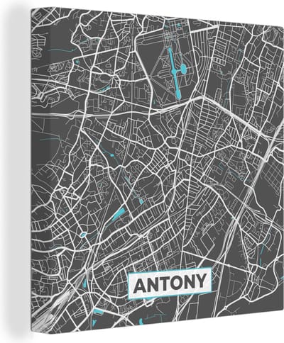Canvas Schilderij Antony - Frankrijk - Plattegrond - Stadskaart - Kaart - 20x20 cm - Wanddecoratie
