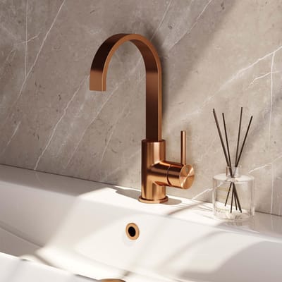 Brauer Copper Edition Wastafelmengkraan opbouw - hoog - draaibaar - platte uitloop - model a - PVD - geborsteld koper