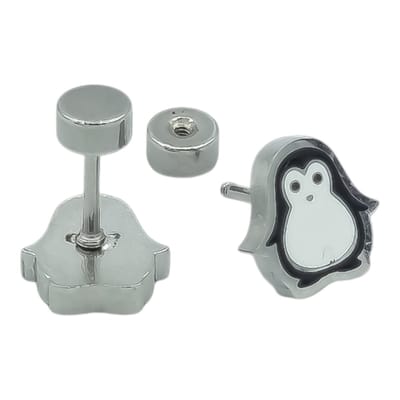 Pinguïn oorbellen voor meisje - Kleine oorknopjes 8 x 8 mm - Premium staal in kleur zilver
