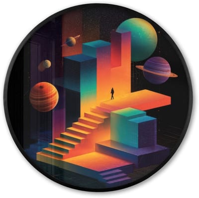 Poster in lijst Rond - Fotolijst 60x60 cm - Posters - Abstract - Trappen - Mens - Planeten - Ronde posterlijst zwart - Decoratie - Wanddecoratie woonkamer - Muurdecoratie slaapkamer