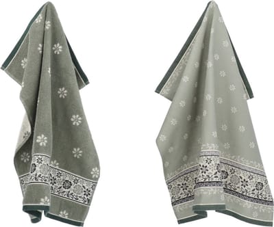 Luxe Keukendoek en Theedoek Belle Fleur Donkergroen - Bunzlau Castle - 100% biologisch katoen - Keukendoek 60x53cm en Theedoek 65x65cm