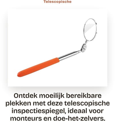 Dailygoods- Inspectiespiegel 30/50 mm - Telescopisch - Draaibaar kogelgewricht - Roestvrij staal - 360 graden - Max. lengte 600 mm - Telescoopspiegel