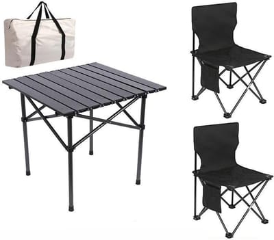 Campingtafel met stoelen - Picknicktafel set - Buitenactiviteiten - Opvouwbaar en draagbaar - 53cm breed - Zwart