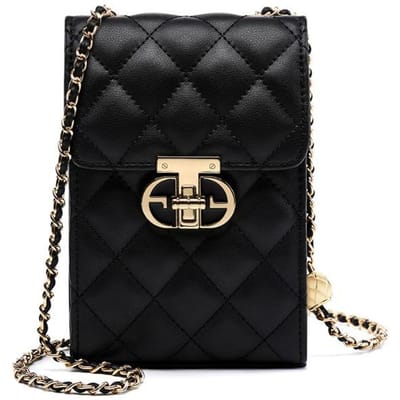 Nieuwe Mini Telefoon Tas van Leer Pendelaar Messenger Tas Diamanten Ketting Dames Tas zwart
