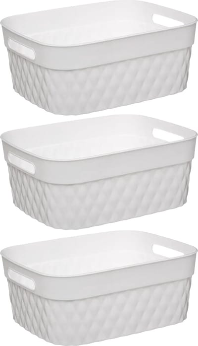 5Five Opbergmand/box van kunststof - 3x - wit - 21 x 27 x 11 cm - 5 liter
