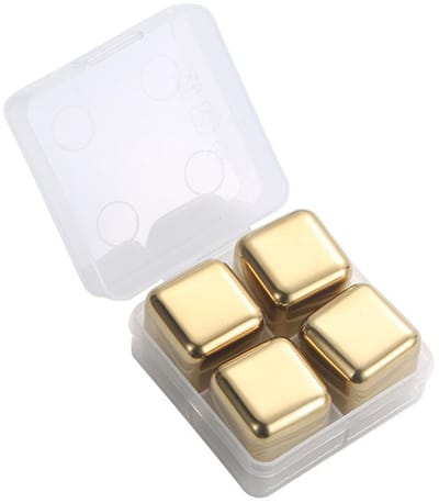 Dailygoods- IJsstenen 4 Stuks - Roestvrij Stalen IJsblokjes - Herbruikbare IJsblokjes - Snelle Koeling - Siliconen IJstang - Duurzaam en Betrouwbaar - Whiskystenen