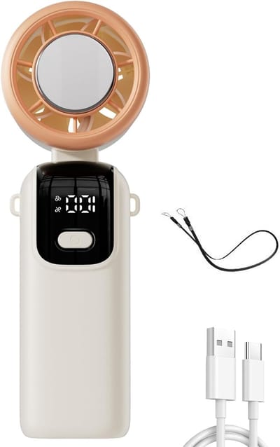 Draagbare Handmatige USB Ventilator 29000 RPM Hogesnelheids Turbo Ventilator 4000mAh Oplaadbaar, LED Scherm, 6U, 6 Snelheden, Lichtgewicht Halskoeler, Wit