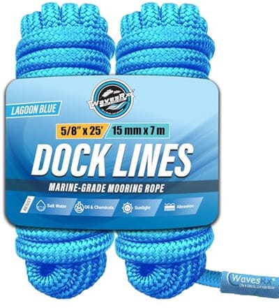 Premium Docklijnen van 5/8" x 25' - Dubbel Gevlochten Nylon Boot Touwen voor Veilig Docken van Zeilboten en PWC