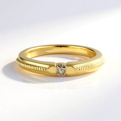 Cavill - Zilveren Ring 925 Sterling Zilver Verguld - I2 Bruine Diamant 0,09 ct Ronde Briljant - Unisex Luxe Chocoladediamant Ring