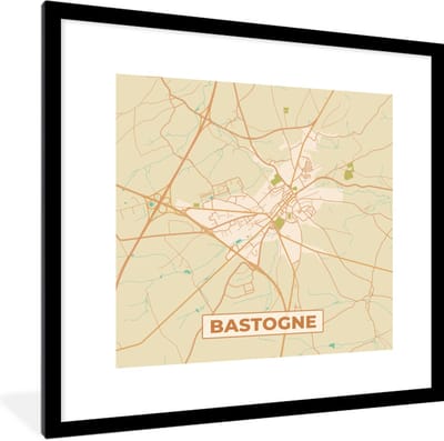 Fotolijst incl. Poster - Stadskaart - Kaart - Vintage - Plattegrond - Bastogne - 40x40 cm - Posterlijst