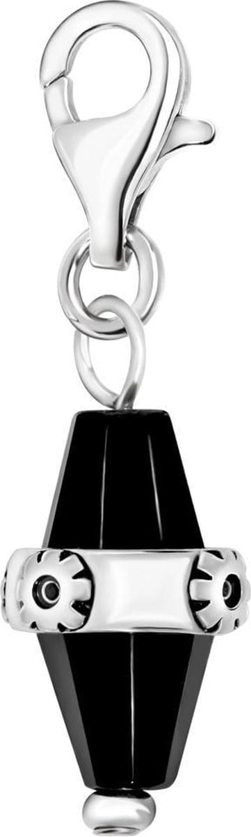 Quiges – 925 - Zilver – Charm - Bedel - Hanger - 3D Kraal Onyx Kristal Zwart - met – sterling - zilver - karabijnslot - geschikt - voor -Bedelarmband HC085