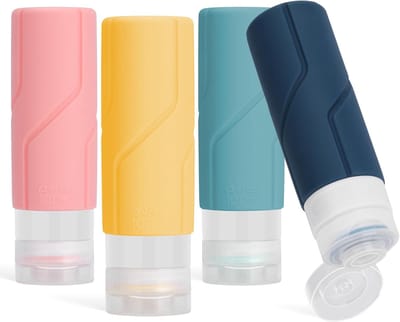 Famanu – 4 Stuks Silicone Reisflessen 100ml, Herbruikbare & Lekvrije Reiscontainers, Kleine Knijpflessen voor Shampoo, Lotion, Cosmetica
