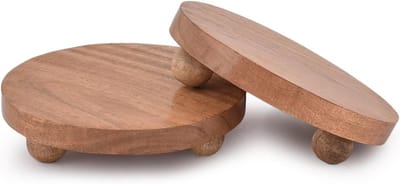 Dailygoods- Displaystandaard Acaciahout - Decoratieve Voetstukstandaard - Set van 2 - Ronde Houten Standaard - Voor Vazen/Decoraties - Stevig en Duurzaam - Presentatiestandaard
