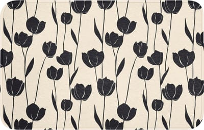 WC mat 80x50 cm - Antislip - Tulpen - Patroon - Zwart - Toiletmat - Vloermat - Douchemat - Toilet tapijt - Toiletmatten
