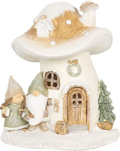 Clayre & Eef Decoratie Huis met LED Paddenstoel 13x12x15 cm Beige Polyresin