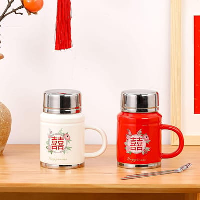 Retro Galvanisch Zilver Hoge Waarde Feestelijke Keramische Kop Bruiloftscadeau Keramische Kop Grote Capaciteit Waterbeker 420ML white