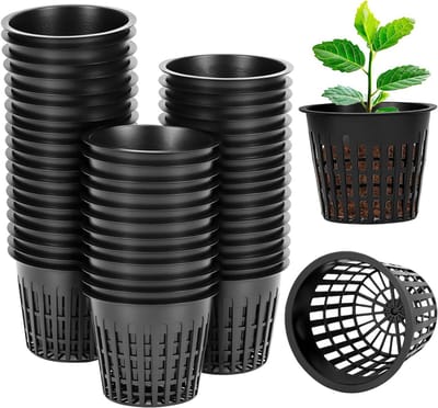 SnelShoppen - Pack van 50 8 cm Plant Net Pots - Plastic Hydroponische Net Potten - Voor Hydroponics, Tuinieren en Floricultuur - Zwart - Duurzaam en V