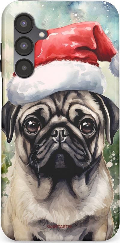 Casetastic hoesje geschikt voor Samsung Galaxy A16 - Dubbellaagse bescherming - Aquarel Kerstmis Pug Hond - Fashion Case - Grijs Taupe Donkergrijs Saliegroen