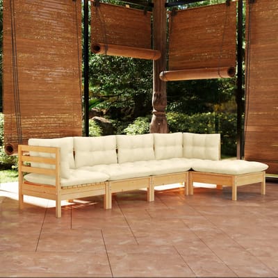 vidaXL - 5-delige - Loungeset - met - crèmekleurige - kussens - grenenhout