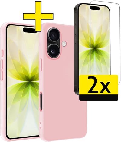 Hoesje - Met 2x Screenprotector - Geschikt voor Apple iPhone 17 - Sterk & Shockproof - Back Cover - Siliconen Case - Telefoon Hoes - Telefoonhoesjes - Lichtroze