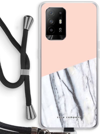 Case Company® - Hoesje met koord geschikt voor Oppo A94 5G hoesje met Koord - A touch of peach - Telefoonhoesje met Zwart Koord - Bescherming aan alle Kanten en Over de Schermrand
