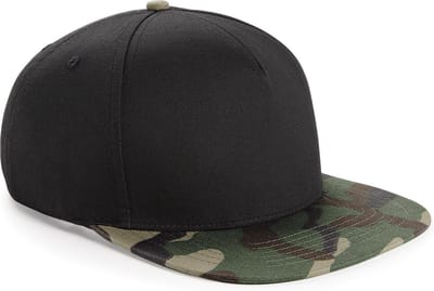 Beechfield Camouflage Retro Snapback Cap (Zwart/ Jungle Camo)