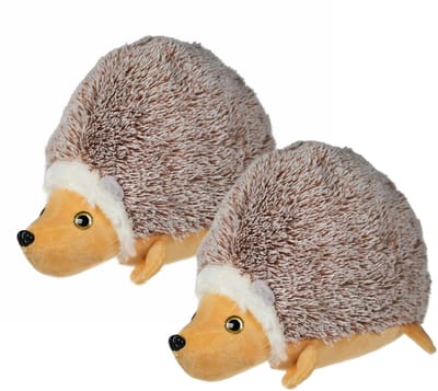 Kruger Pluche egels knuffel - 2x - lichtbruin/beige - 18 cm - Dieren knuffels - Egeltjes knuffelbeesten