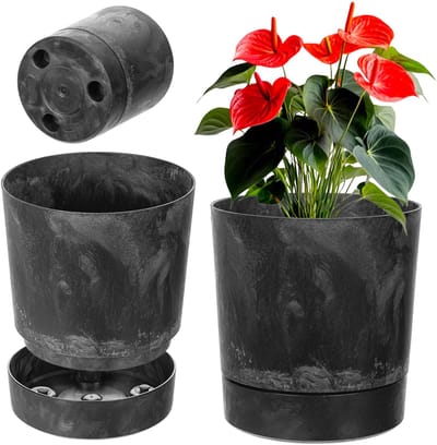 KADAX Aura 145 gerecyclede plantenpot met schotel - zwart